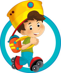 cartoon scene with young boy teenager playing having fun and smiling isolated illustration for children