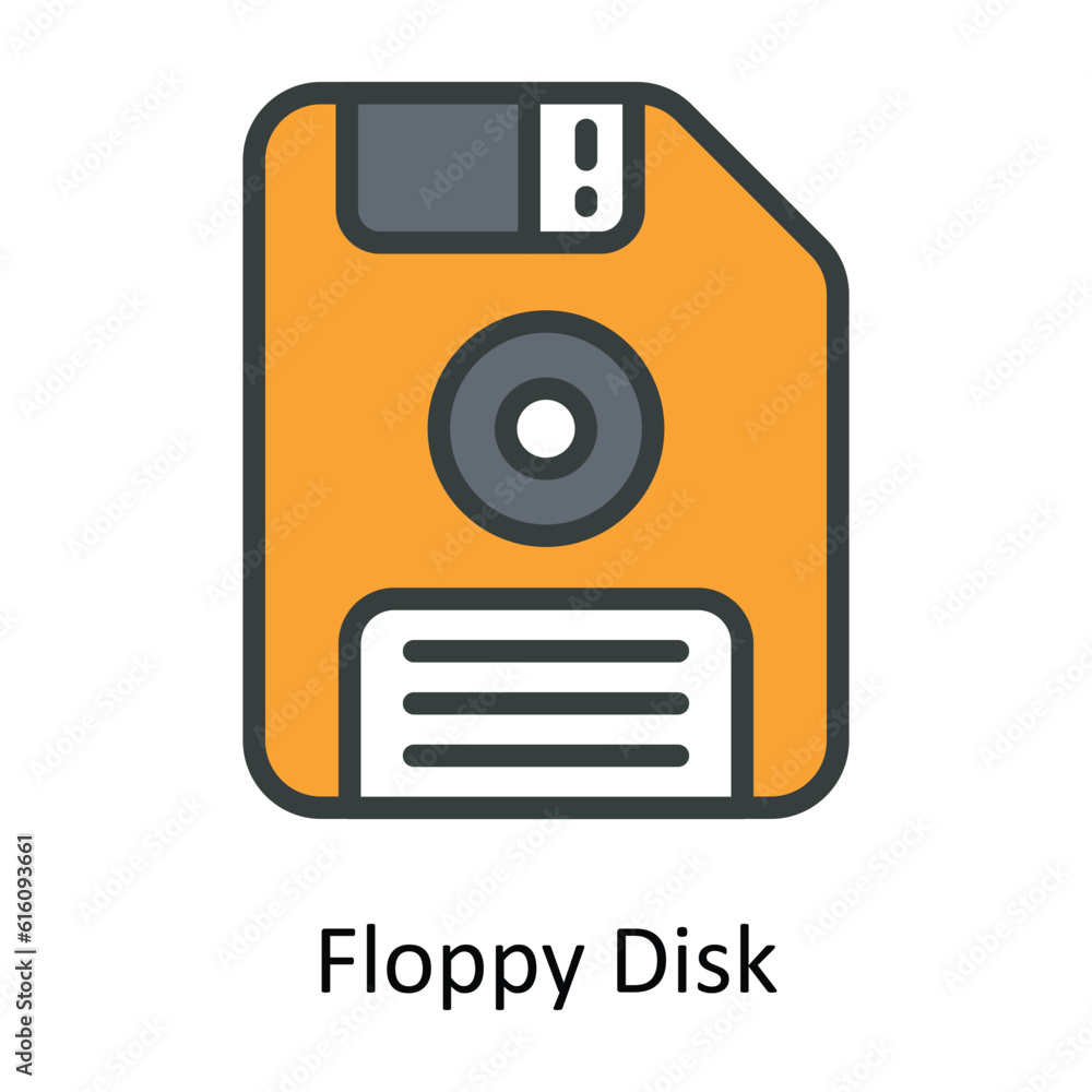 Poster floppy disk vector fill outline icon design illustration. multimedia symbol on white background eps 