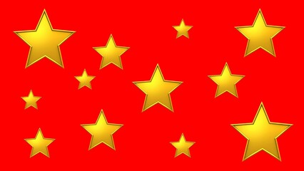 Gold stars of different sizes. Five-pointed stars, red background.