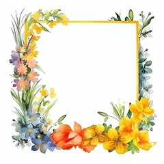 Watercolor decorative frame. Abstract background. Invitation, advertisement, thanks. Ornamental leaves. Generative AI.