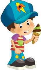 cartoon scene with young boy teenager playing having fun and smiling isolated illustration for children