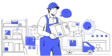 Courier and delivery - modern line design style illustration