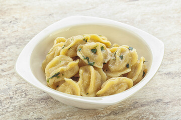 Russian boiled dumplings with meat