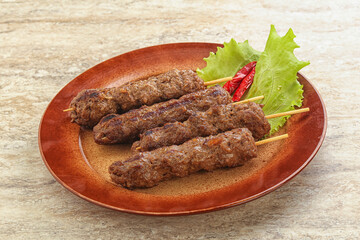 Beef kebab skewer minced meat