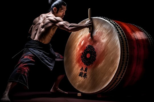 和太鼓を叩く男性　with generative ai