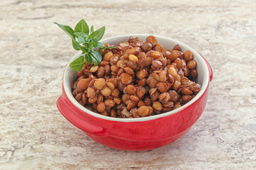 Boiled lentil in the bowl