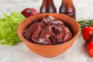Raw turkey liver in a bowl ready for cooking