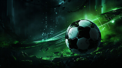 Green tech background. Neon light soccer Generative AI