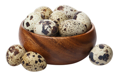 Delicious quail eggs in a wooden bowl, cut out