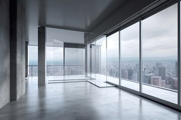 Modern concrete interior with panoramic view