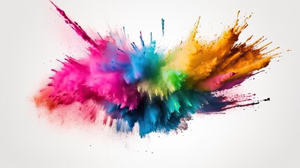 Fototapeta na wymiar glittering rainbow abstract air paint explosion white background banner, Generative AI
