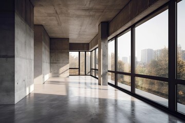 Fototapeta na wymiar Modern concrete interior with panoramic view