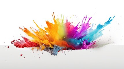 Fototapeta na wymiar glittering rainbow abstract air paint explosion white background banner, Generative AI
