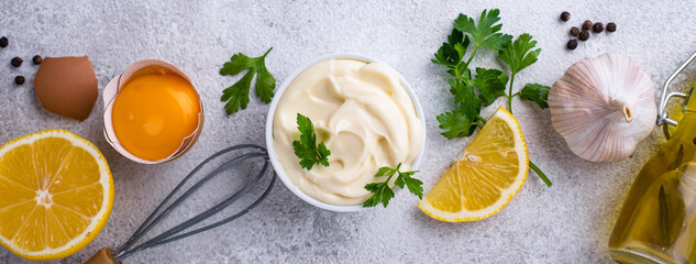Homemade mayonnaise sauce with ingredient