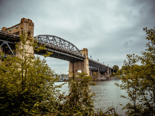 View of Burrard Bridge and English Bay Beach in Vancouver, Canada