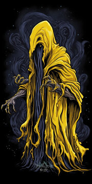 yellow demonic priest cultist occult grim dark fantasy necromancer black art - by generative ai