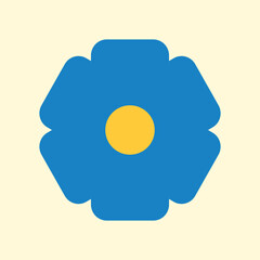 Cute minimalistic blue flower in vintage style on a light background. Vector square poster in 70s, 80s retro style. Nostalgia, floral motifs, simplicity.