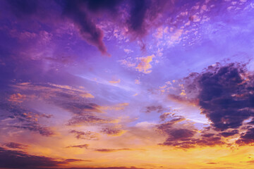 Fototapeta na wymiar Amazing Color Effect Of Cloud. Natural Bright Dramatic Sky Background. Soft Colors. Sunrise Sky Natural Background. Fantasy Clouds. Gently Blue, Yellow, Orange, Pink, Red Colors.