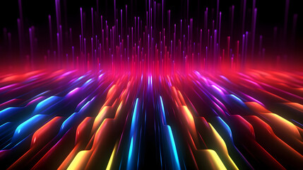 3d render. Abstract futuristic background with glowing dot and neon lines. Data transfer energy concept, digital art wallpaper. Colorful Spectrum 
