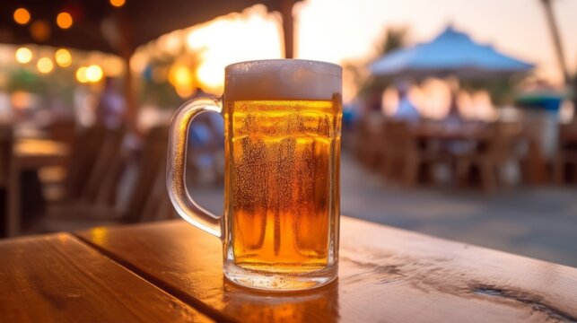 mug of beer in the beach bar