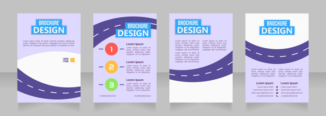 Road test lessons blank brochure design. Template set with copy space for text. Premade corporate reports collection. Editable 4 paper pages. Bebas Neue, Ebrima, Roboto Light fonts used