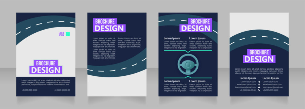 Driver license test blank brochure design. Template set with copy space for text. Premade corporate reports collection. Editable 4 paper pages. Bebas Neue, Ebrima, Roboto Light fonts used