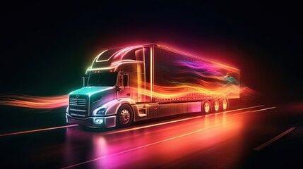 Fototapeta na wymiar abstract long exposure truck vehicle background at night, Generative AI