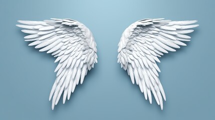 Fototapeta na wymiar Beautiful white angel wings on blue background mockup, Generative AI