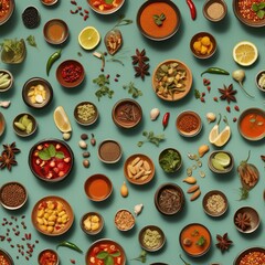 World of Flavors. Seamless digital paper. Generative ai digital illustration.