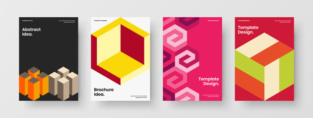 Trendy mosaic hexagons company identity concept bundle. Premium catalog cover A4 vector design template composition.