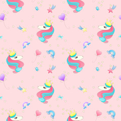 Unicorn pattern seamless background print template. Cute unicorn  cartoon pattern. 
