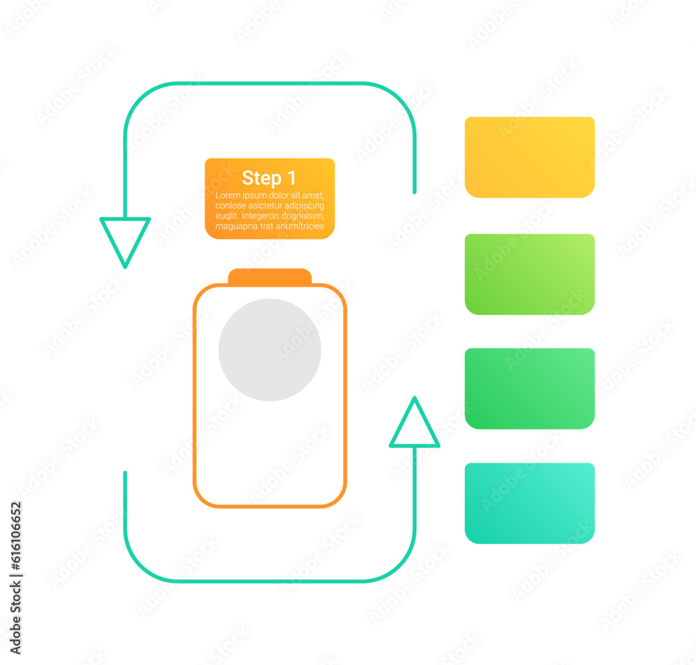 Poster battery charge indicator infographic chart design element set. abstract vector symbols for infochart