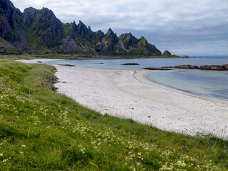 Scenic Harmony: Beach Bliss and Majestic Mountains in Northern Norway
