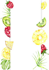 cocktail set. summer bright drinks in different glasses. Watercolor illustration. for banners, postcards, websites