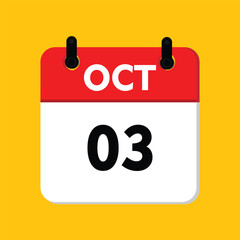 calender icon, 03 october icon with yellow background