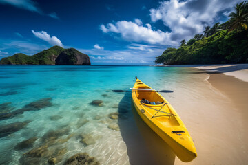 Fototapeta na wymiar Beautiful paradise beach and sea with kayak boat photography