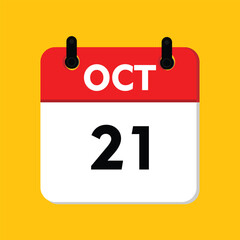 calender icon, 21 october icon with yellow background