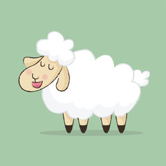 Cute sheep doodle cartoon with smile expression celebrate eid al adha