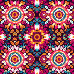 Ethnic floral seamless pattern. Abstract ornamental pattern, vintage mandala