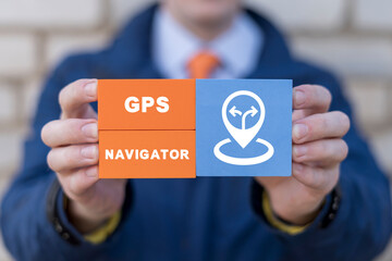 GPS navigator, autopilot system, route distance data, path turns and destination tag or mark. Concept of maps, location and navigation. Route city map navigation.