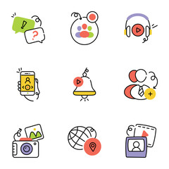 Trendy Pack of Social Network Drawing Icons 

