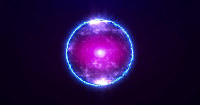 Abstract plasma magic ball, inside a glowing neon sphere  plexus  particles and dots, energy orb.