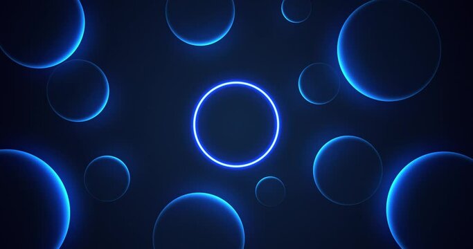 Abstract digital classy luxury background with light animation of circles, minimalist elegant design, illumination from neon circles. Concept 3D. Seamless loop 4k video