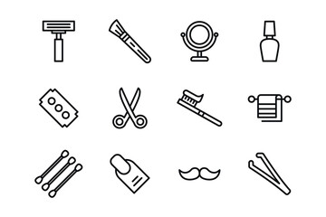 Set of beauty and salon icons. Thin outline icons pack. Vector illustration