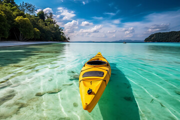 Beautiful paradise beach and sea with kayak boat photography