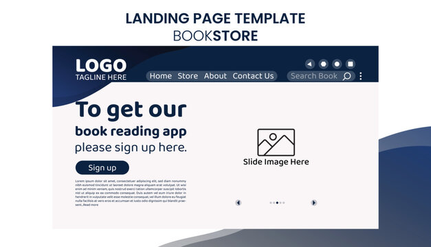 Bookstore Landing page template. Flat and clean design. You can add your book image here.