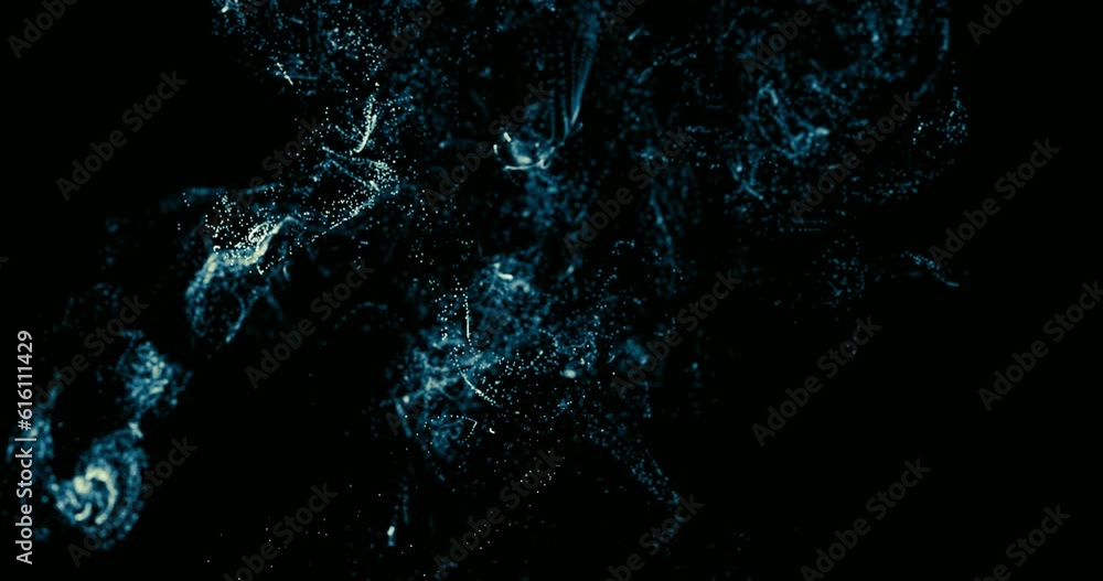 Poster abstract liquid particle in slow motion with depth of field , movement of a colored cloud of dots an