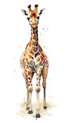 Beautiful giraffe, isolated on white background. Digital watercolour illustration. AI