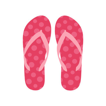 Summer flip-flop polka dots isolated on white background. Beach shoes. Pink slippers in flat style. Vector illustration polka dots flip flops