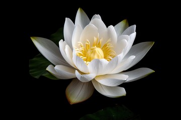 Symbol of Purity. Closeup of Fresh White Lotus Flower on Black Background